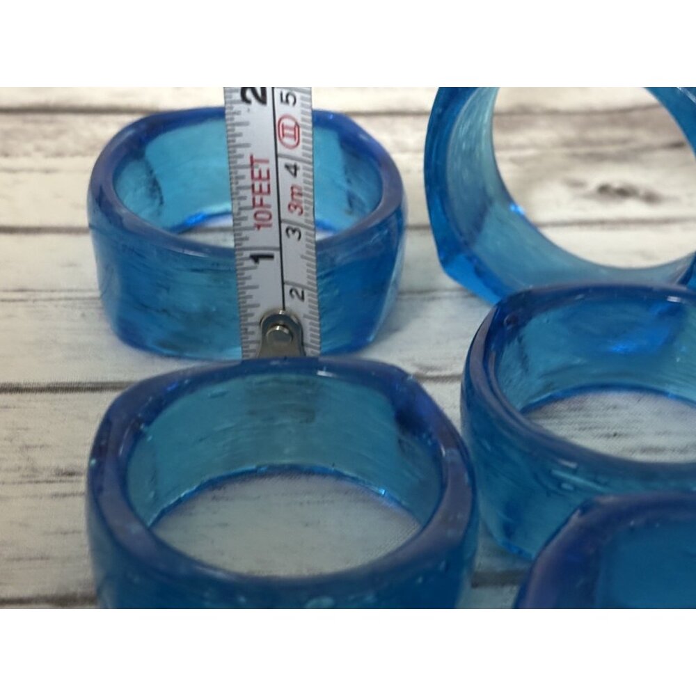 Ocean Blue Art Glass Napkin Rings Holders Set of 6 Dining Table Setting - Picture 6 of 6